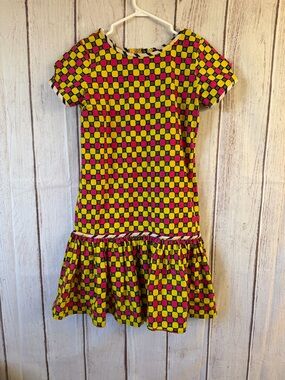 Tangerine Vintage Geometric Print Ruffle Hem Shift Dress